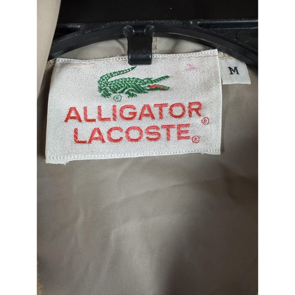 Vintage Lacoste Jacket Mens Medium Beige Hooded 1/4 Zip Windbreaker Pullover - Picture 3 of 6